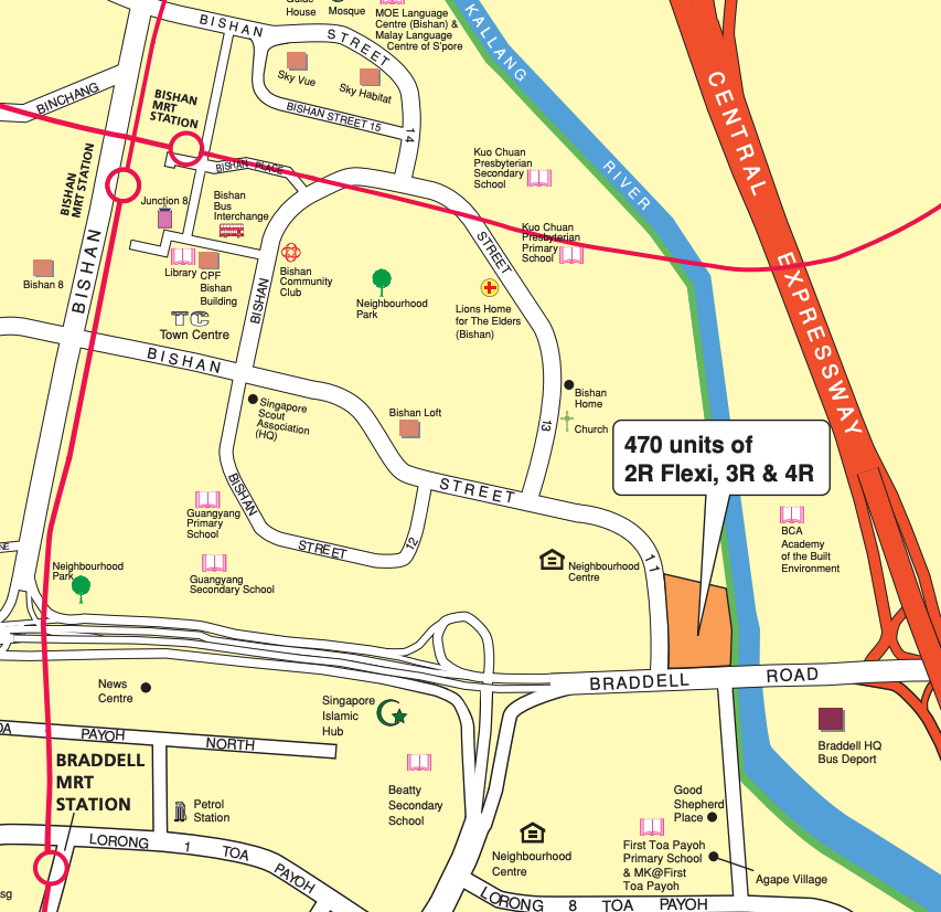 Map of Bishan August 2020 BTO Launch