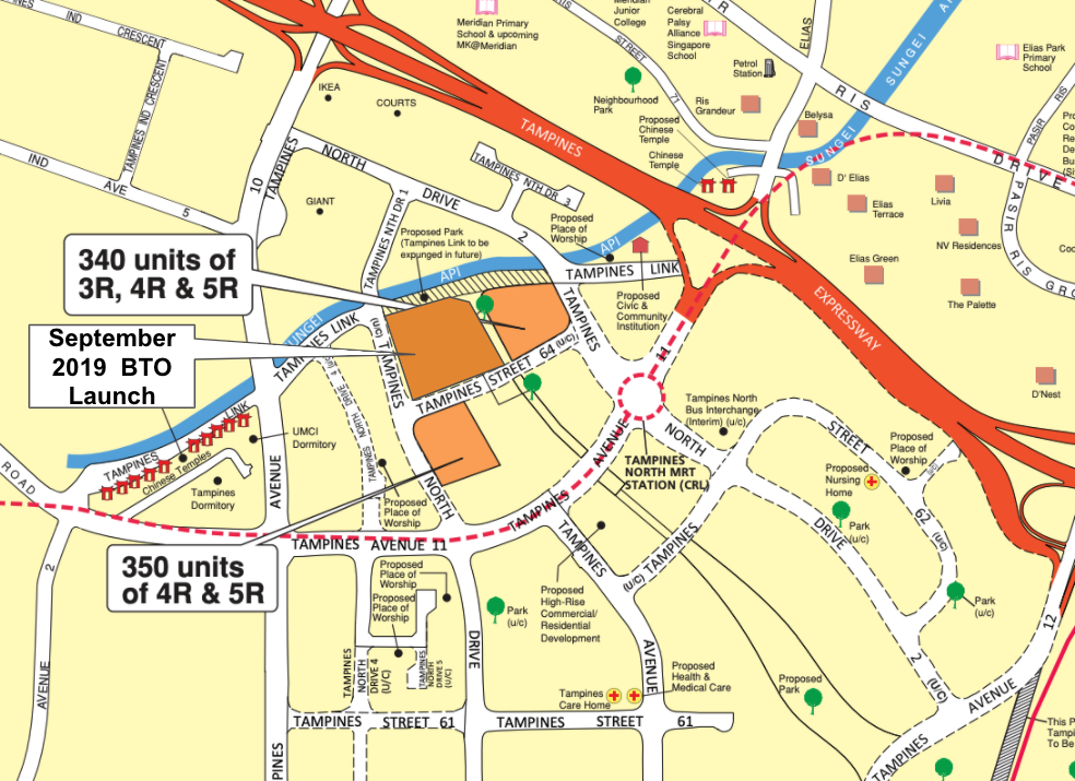 Map of Tampines North August 2020 BTO Launch
